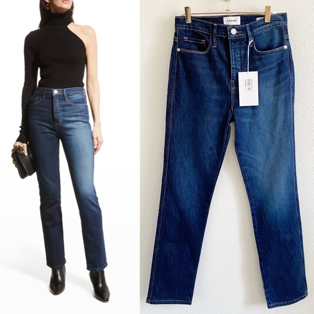 Frame Denim Le Sylvie Straight Leg Jeans Two Tone Indigo Combo NWT 26